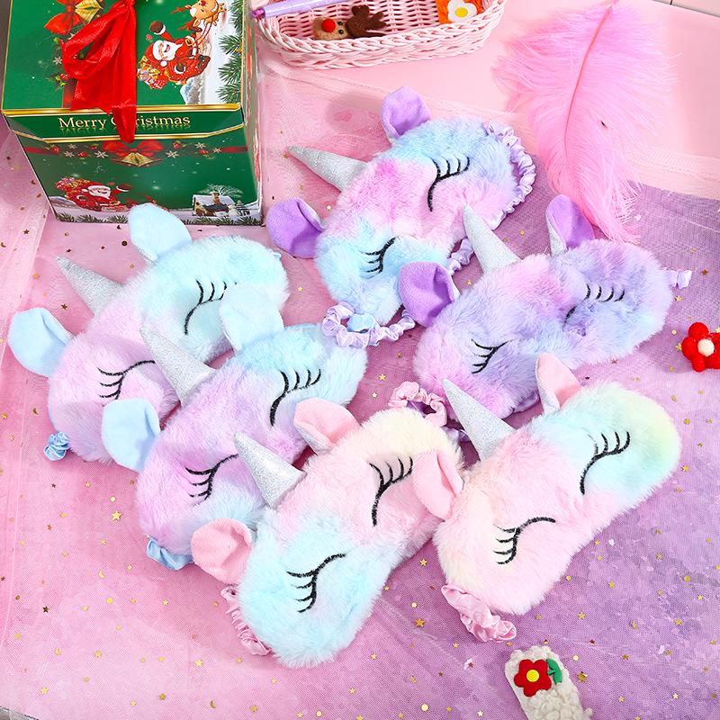 Fashion 3D Unicorn Sleeping Eye Mask Cute Cartoon Gradual Change Plush Travel Eyeshade Cover