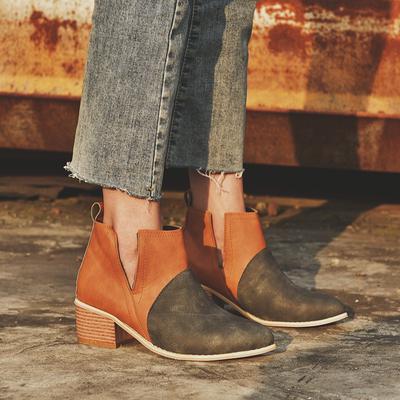 Модные женские сапоги повседневные кожаные на низком каблуке весенние туфли женские резиновые ботильоны с острым носком черные красные Zapatos Mujer752