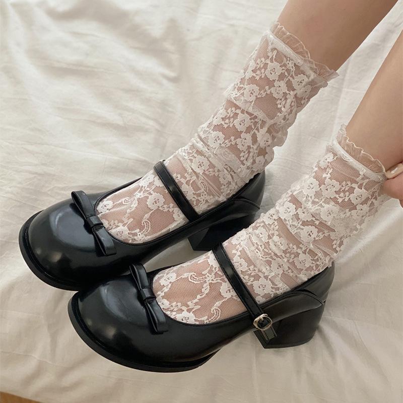 Новые женские туфли на высоком каблуке jk лето и осень толстый каблук легкий вырез весна 2025 бант Мэри Джейн маленькие кожаные туфли круглый носок