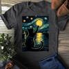 Starry Night Cat Tshirt Vincent Van Gogh Style Black Cat Lover Gift Printed Pure Cotton Tshirt Unisexs And Unisexs T Shirt