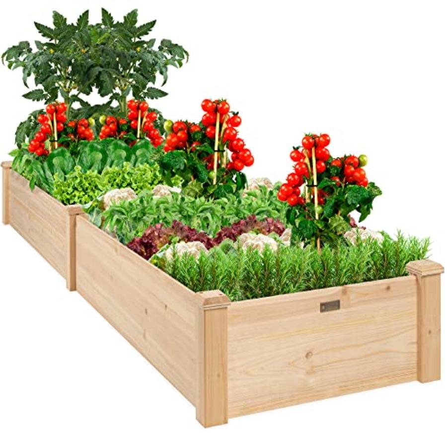 Садовая грядка-клумба из дерева для улицы, 8x2 фута, для овощей, травы, газона, двора, натуральная