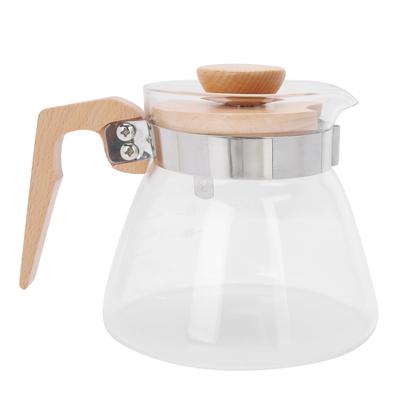 Кофеварка Pour Over 600 мл стеклянная кофейная кастрюля с деревянной ручкой для крышки для домашнего офиса