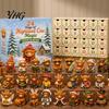 Farmhouse Style Holiday Accents Magic Animal Advent Calendar, 24-Day Highland Cow/Cat/Sheep/Red Bird Acrylic Ornament Set, Mini Cow Figurines 2D Flat