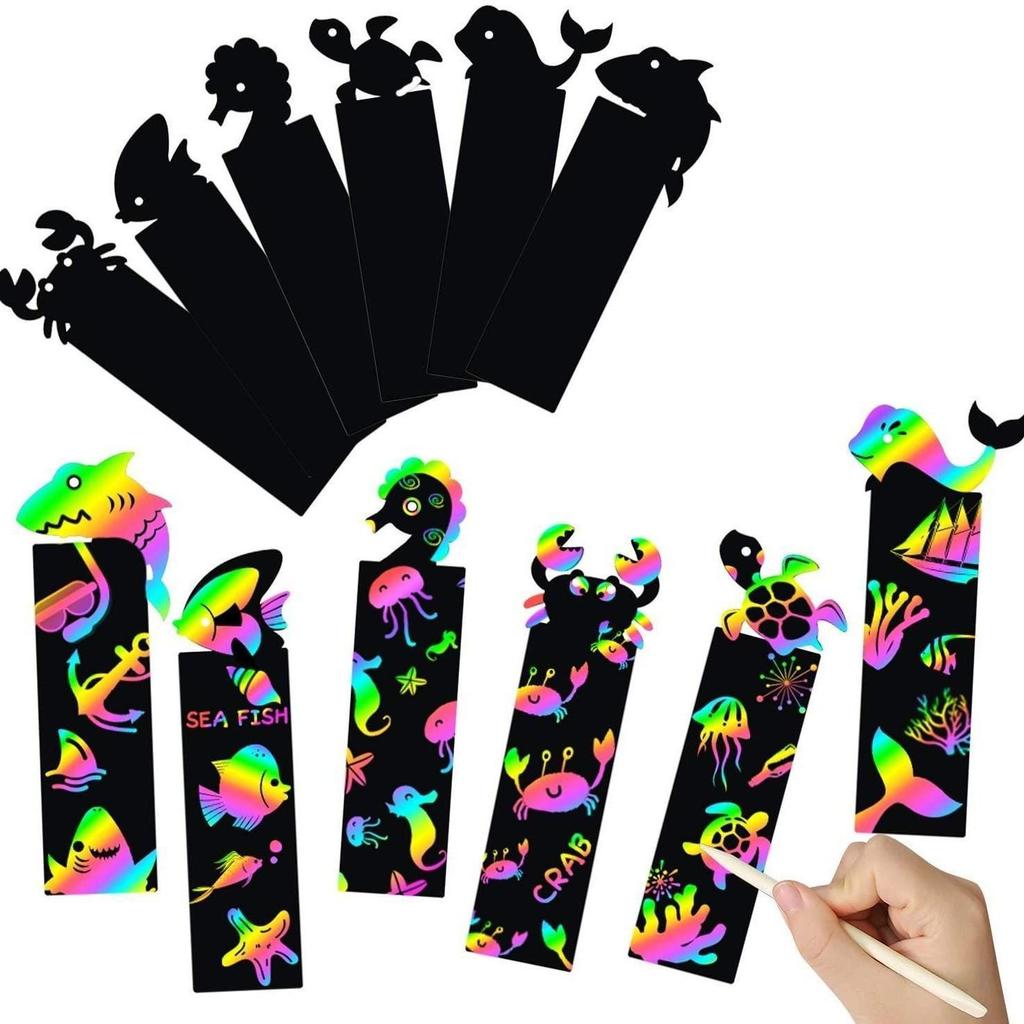 Creative DIY Animal Scratch Painting Bookmarks for Kids - Christmas & Halloween Graffiti Design