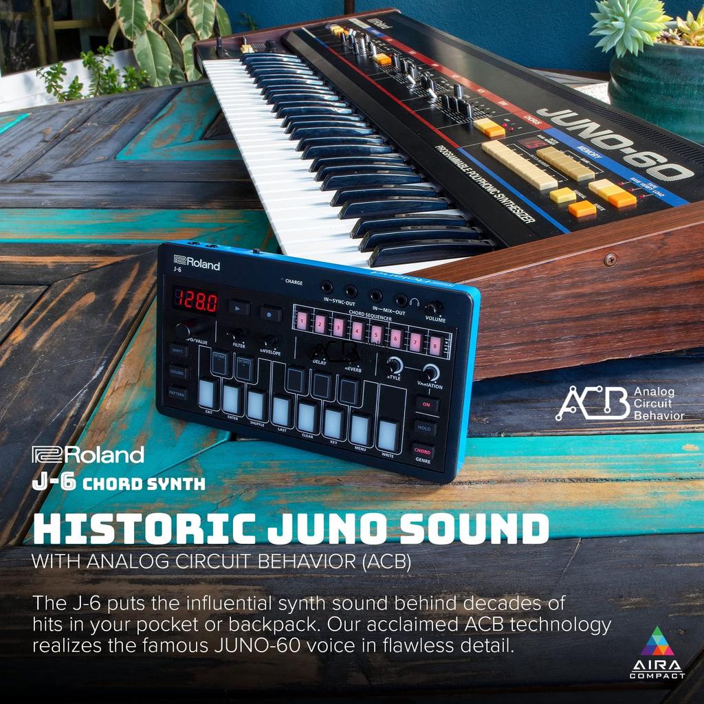 Roland AIRA Compact J-6 Аккордовый синтезатор Аккордовый секвенсор Звук JUNO-60 100 наборов аккордов USB-C До 4,5 часов работы от аккумулятора Синий