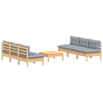 7 Piece Garden Lounge Set with Grey Cushions Pine Wood