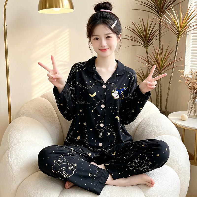 Cartoon Dog Pajama Set Women Cute Long Sleeve Loungewear Soft Home Sleepwear