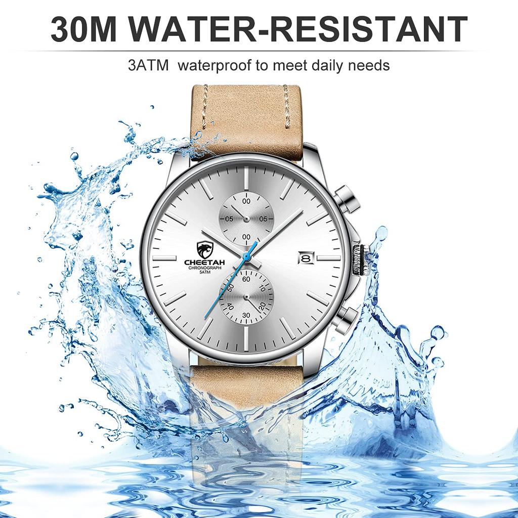 GOLDEN HOUR модные спортивные кварцевые часы с кожаным ремешком водонепроницаемый хронограф автоматическая дата в коричневых мужских часах, синие/красные стрелки, цвет черный,