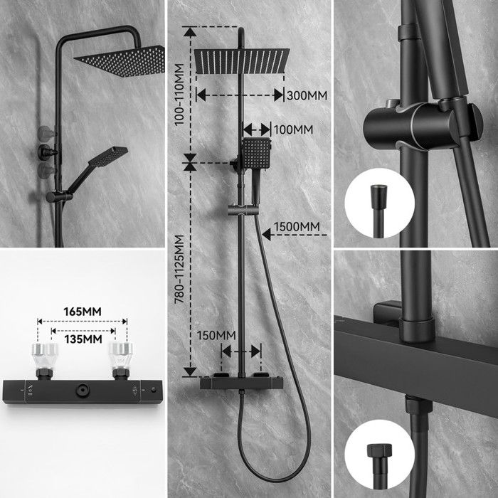 Colonne de Douche Thermostatique - DERW - Max - Acier Inoxydable - Hauteur Réglable - 38°C Sécurisé