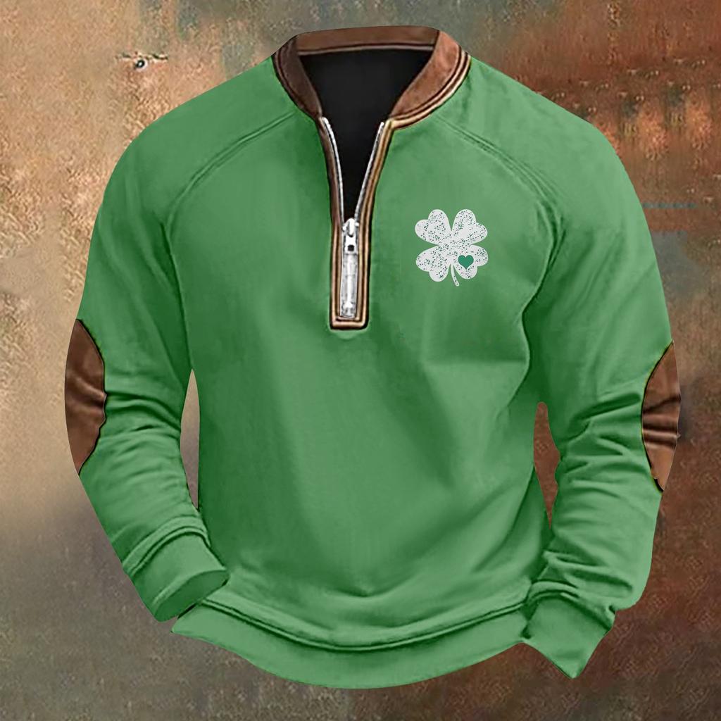 Men's St. Patrick's Day Vintage Casual Zip Sweatshirt Outdoor Casual Top