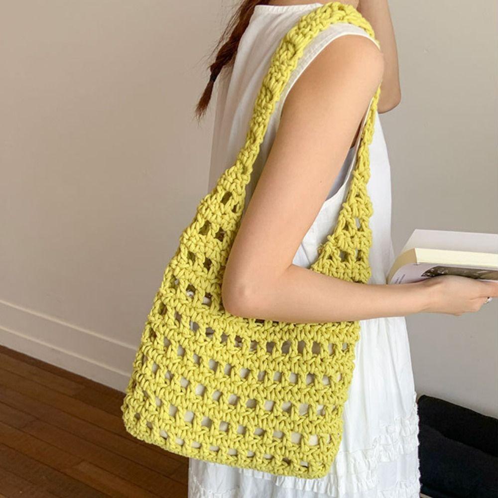 Korean Style Hollow Out Knitted Weave Bag Braided Beach Bag Sweet Crochet Tote Bag Ladies/Girls