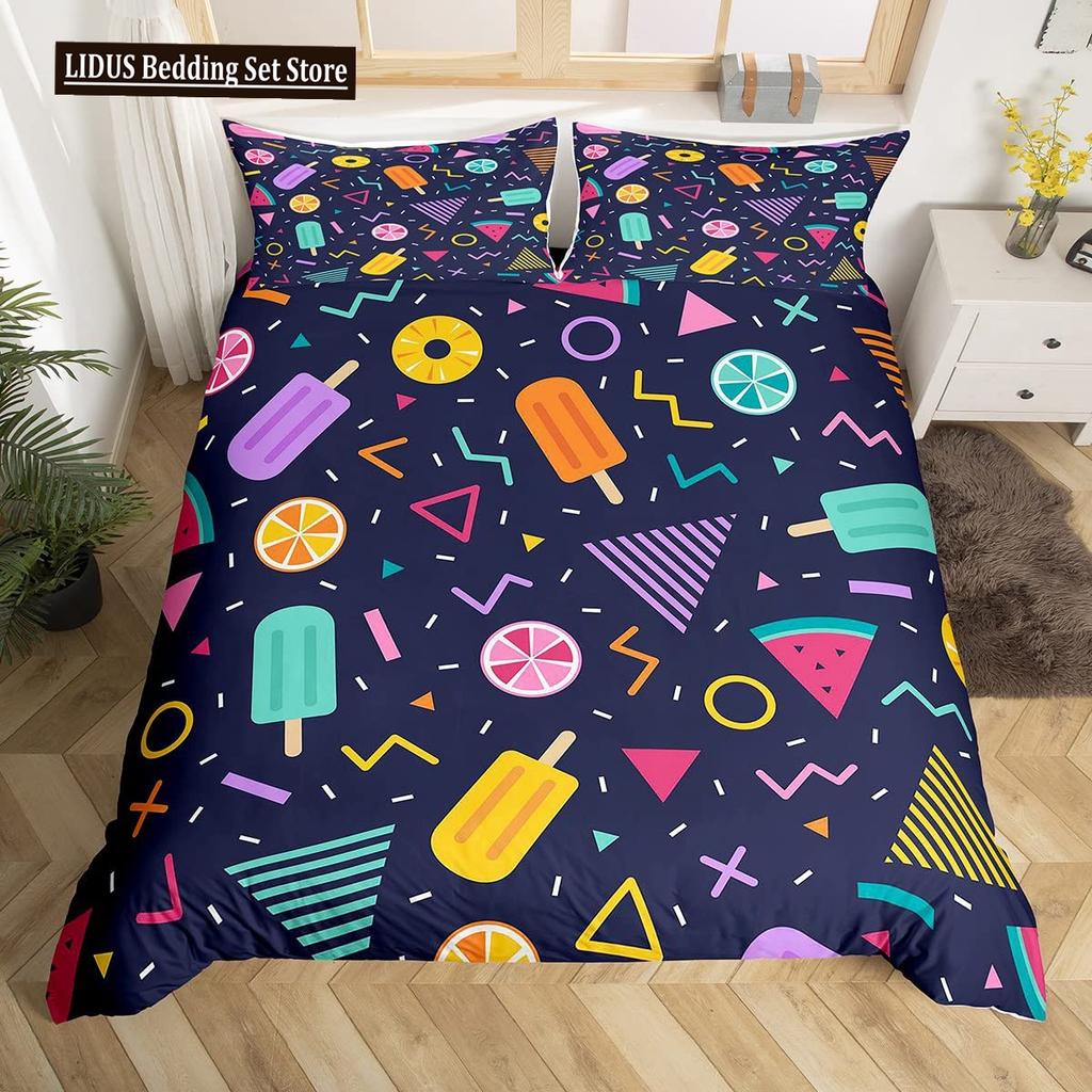 Retro Memphis Style Duvet Cover Set Galaxy Fashion Style Geometric Shapes Bedding Set Full,Hipster Old Fashioned Comforter Cover
