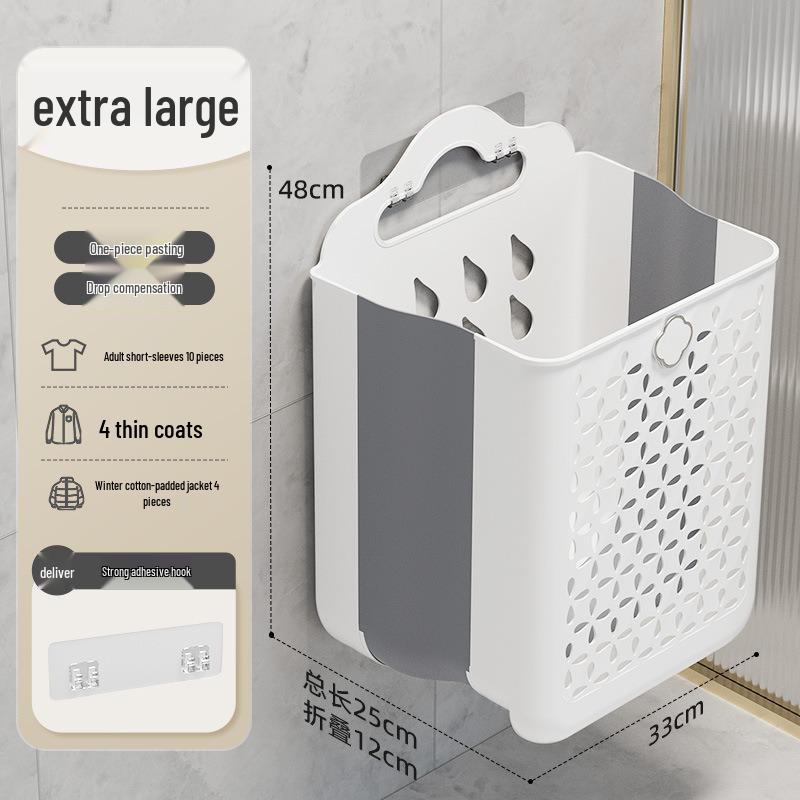 Wall-Mounted Foldable Laundry Hamper: Large Capacity Dirty Clothes Storage Basket for Bathroom and Household Use.