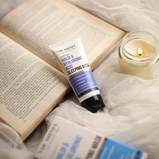 Доктор. Sheth's Haldi & Hyaluronic Acid Sleeping Mask Cream для ровного тона, устранения акне, тусклости и увлажнения | С керамидами и витамином E для женщин и мужчин - 40 г