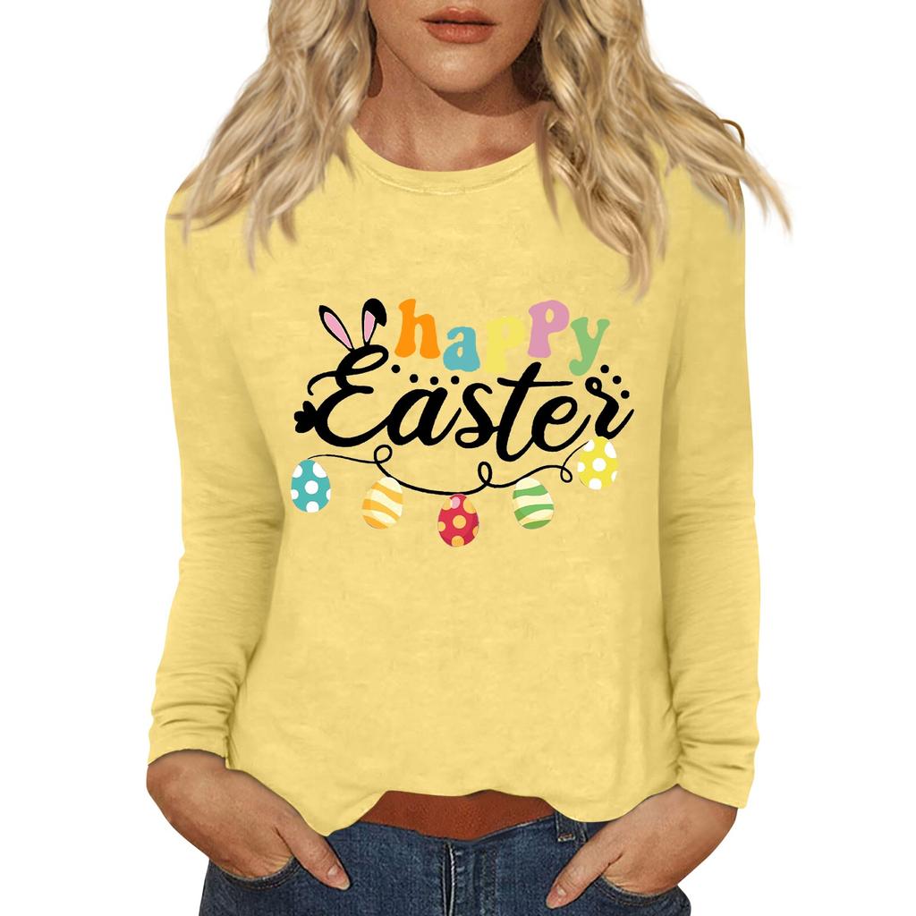 Long Sleeve Shirts For Women Easter Carnival Print Graphic Tees Blouses Casual Basic Tops Pullover