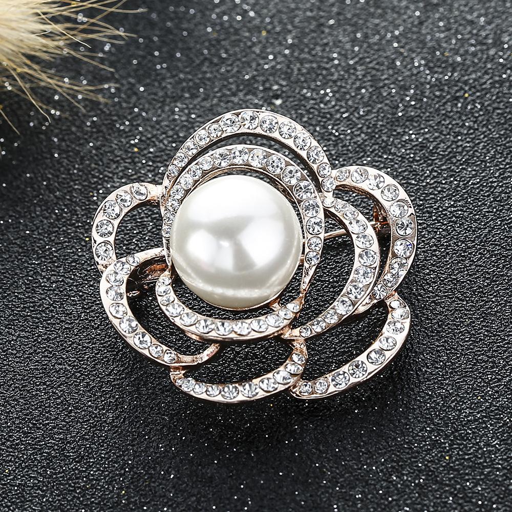 Ажурная брошь-роза, Элегантный жемчужный нагрудный значок, Цветочная булавка нишевого дизайна