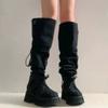 Женские сапоги, длинные, на платформе, черные туфли для женщин, зимние, до колена, с квадратным носком, вестерн-панк, сапоги Gyaru 2024 года, новые, популярные