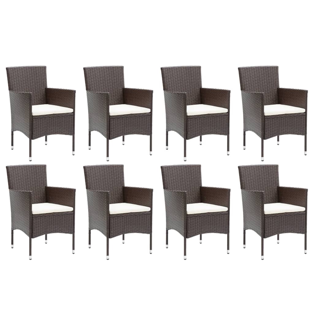 9 piece garden dining set with cushions poly rattan brown