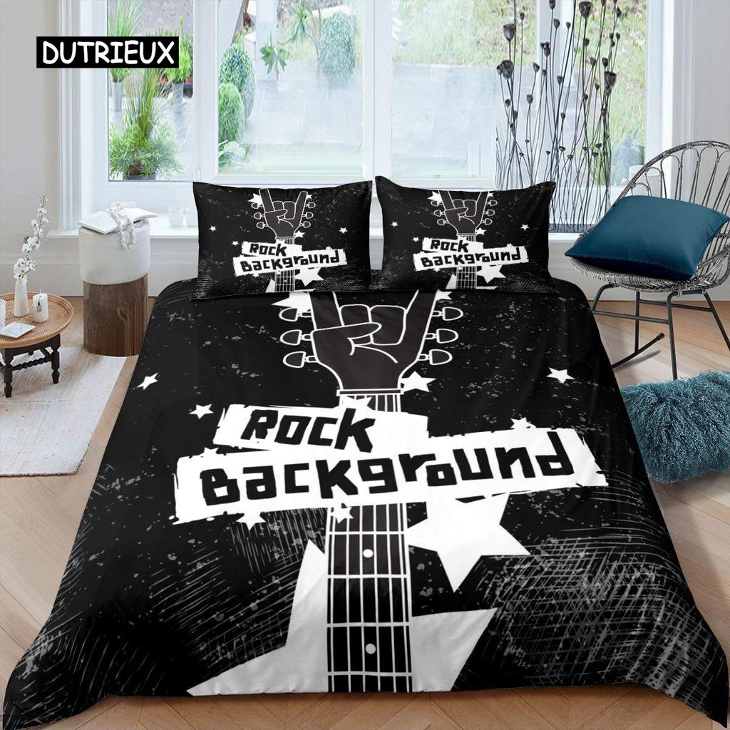Постельное белье Rock Music размера King Покрывало для кровати Jazz Music Коллекция для подростков Hip Hop Graffiti Чехол для одеяла Музыкальные ноты Полиэфирная ткань Стеганое одеяло