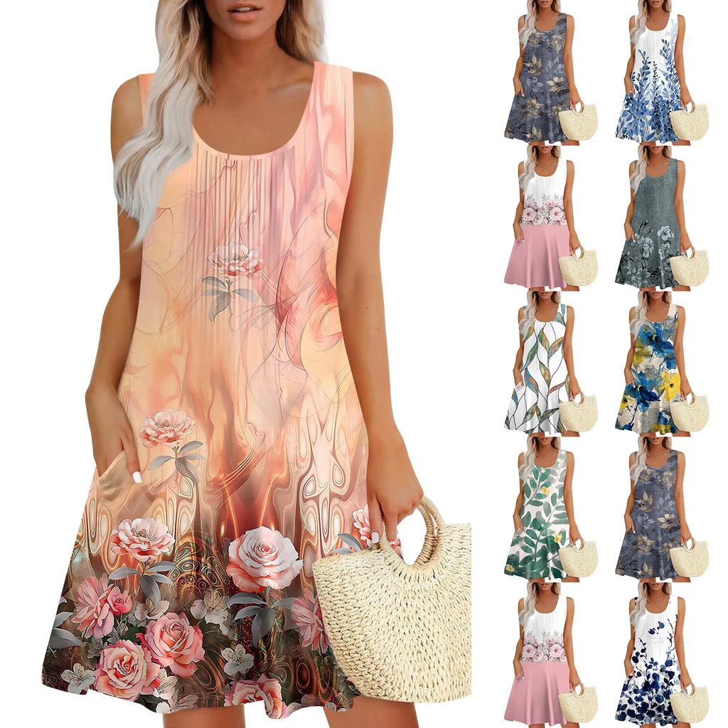 Womens Summer Dresses Loose Sleeveless Sundresses Dress With Pockets