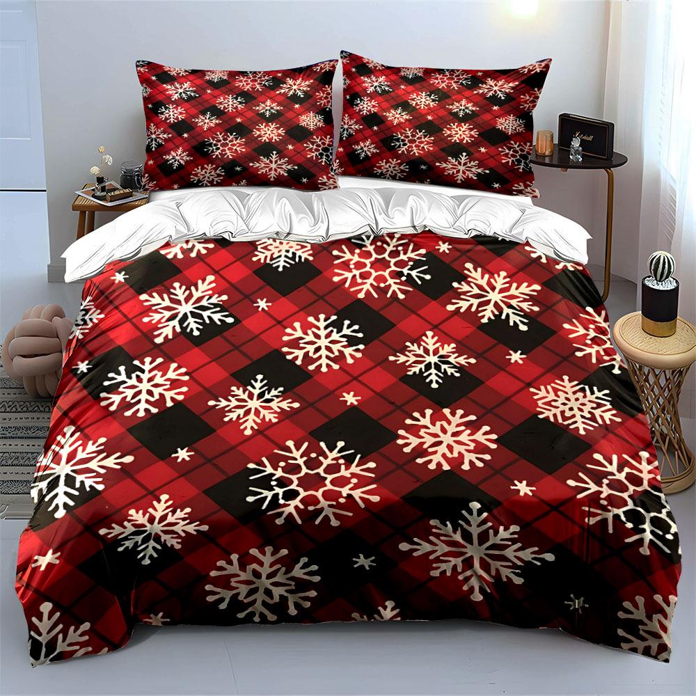 Plaid Snowflake Winter Gift Set kid's and adults' bedroom decor, Exquisite three-piece bedding set gift