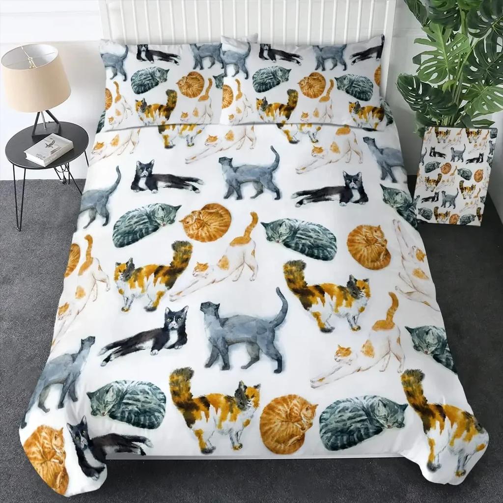 Cats Grey And White Cats Comfortable Duvet Quilt Cover Pillowcase Bedding Set Children Bedroom Decoration Home Textile