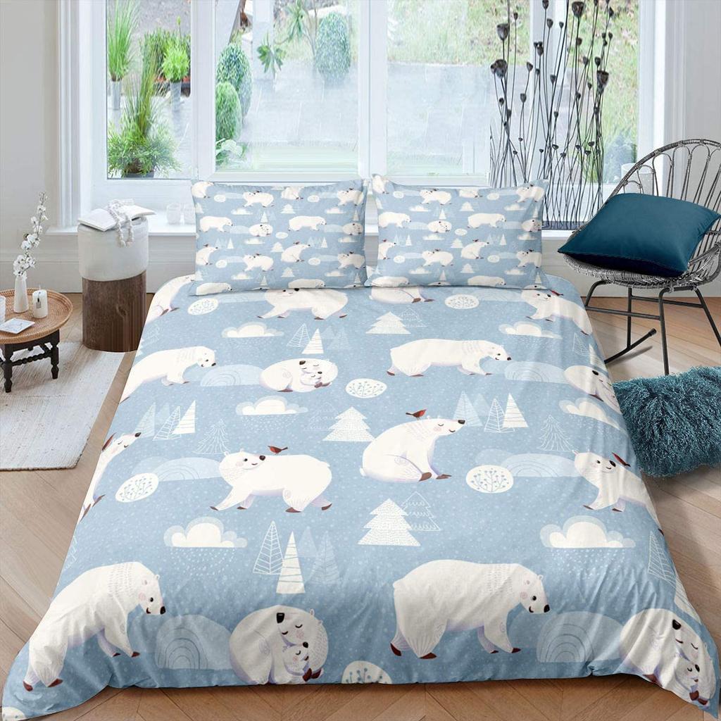 Polar Bear Duvet Cover Set King Queen Full Size Polyester Comforter Cover For Kids Boys Girls Wild Animals Pattern Bedding Set