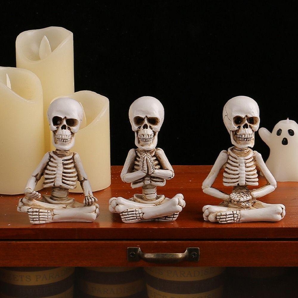 Сидящий скелет, украшение стола, домашний декор, маленькая скульптура из черепа из смолы, поделки, подарок, украшения на Хэллоуин