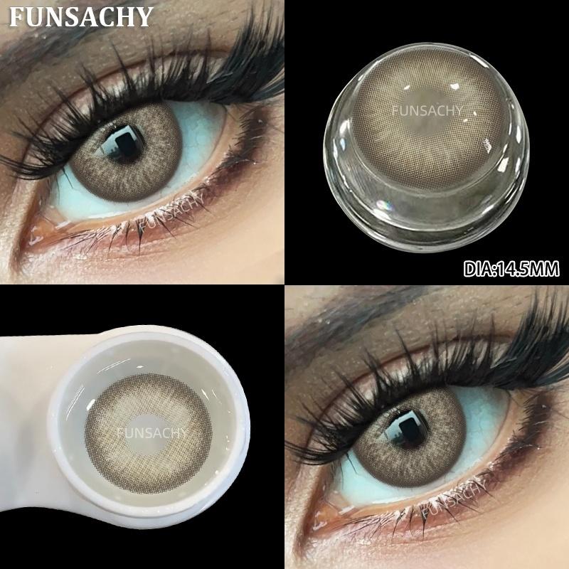 FUNSACHY 1 Pair Grey Colored Contact Lenses Natural Color Brown Lenses for Eyes Blue Cosmetics Pupil Eye Makeup Lens Yearly Use