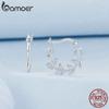 Bamoer 925 Sterling Silver Simple Leaf Ear Buckles Classic Leaves Hypoallergenic Hoop Earrings for Women Fashion Jewelry Gift