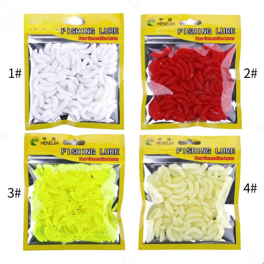 50 шт./коробка Светящиеся силиконовые искусственные приманки в виде хлебного червя, личинки опарыша, мягкие рыболовные приманки, крючки, пахнущие черви, светящиеся приманки
