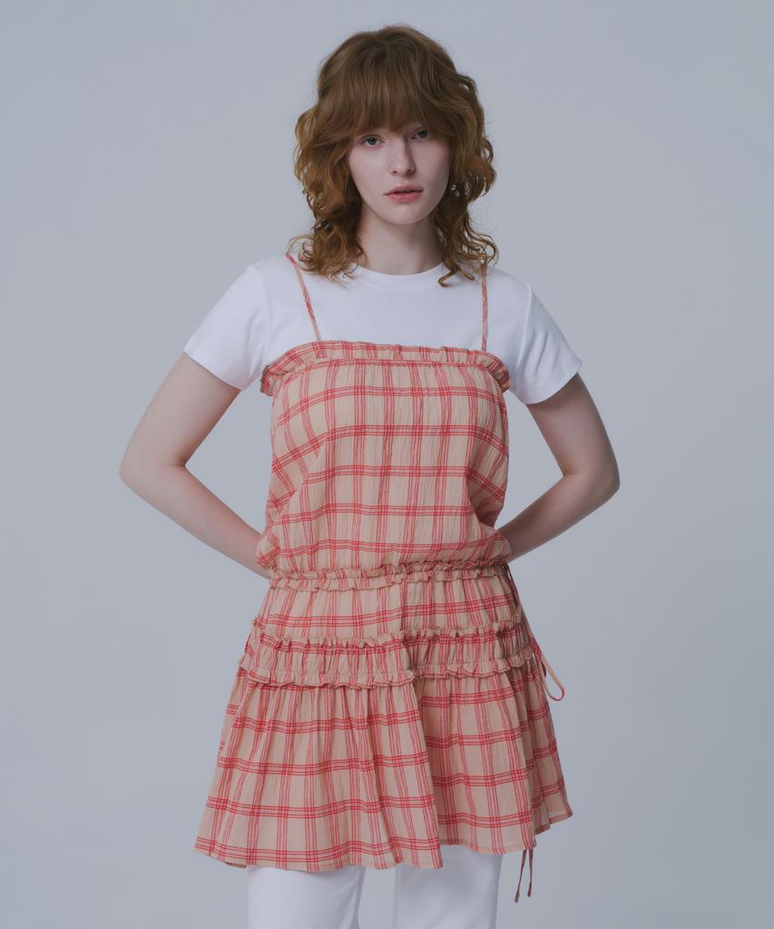 War For Woman Whd-02 Check Shirred Dress_Red