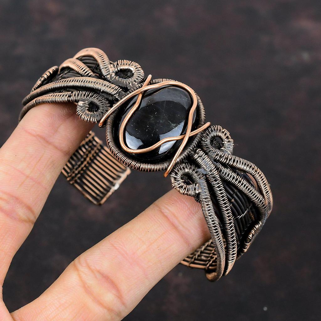 Браслет-манжета из сугилита, браслет-манжета с драгоценным камнем, медная проволока, регулируемый браслет-манжета, антикварный браслет ручной работы, подарок для мамы, ювелирные изделия из медной проволоки