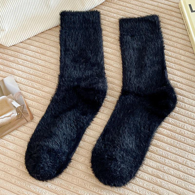 Носки из норкового бархата однотонные мужские утепленные домашние носки-тапочки зимние теплые плюшевые чулки для сна