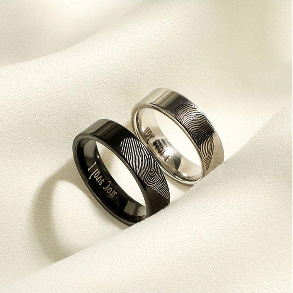 1 пара новых свадебных колец с отпечатками пальцев в виде сердца на День святого Валентина из нержавеющей стали