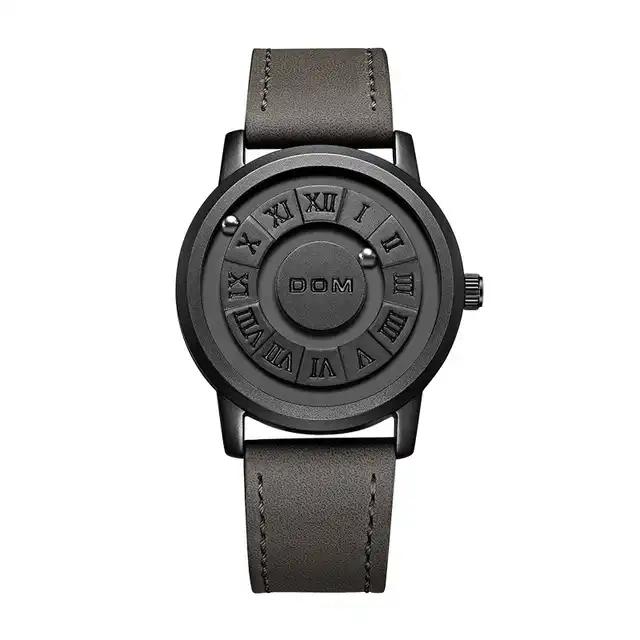 DOM 1345 High Quality Brown Genuine Leather Watch Men Casual Fashion Sport Wristwatches Waterproof Quartz Watches Men's Bracelet