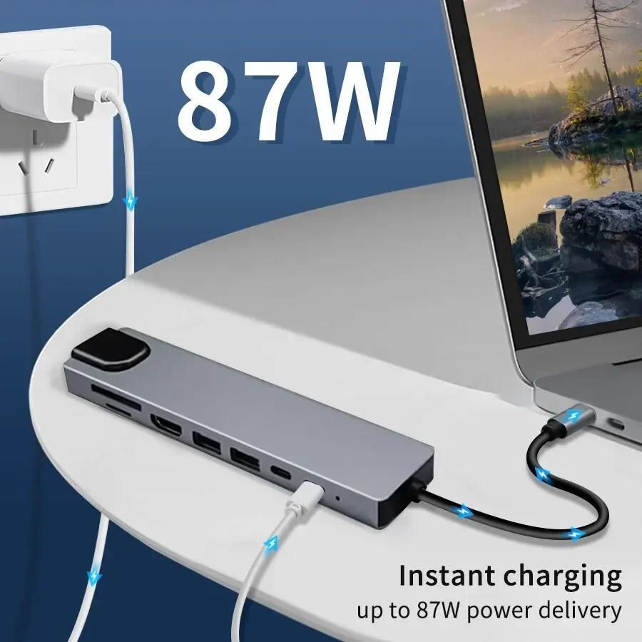 USB-C хаб 8 в 1 Type C 3.1 к 4K HDMI адаптер с RJ45, кард-ридером SD/TF, док-станция PD для компьютера, MacBook, ноутбука