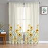 Yellow Daisy Flowers Sheer Curtains for Living Room Bedroom Kids Room Tulle Window Treatment Drapes