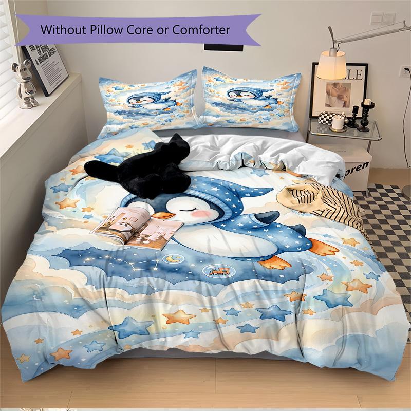 Penguin Dreams Stars Print 3Pcs Bedding Setduvet Cover With 2 Bedropillowcase Home Birthday Gift