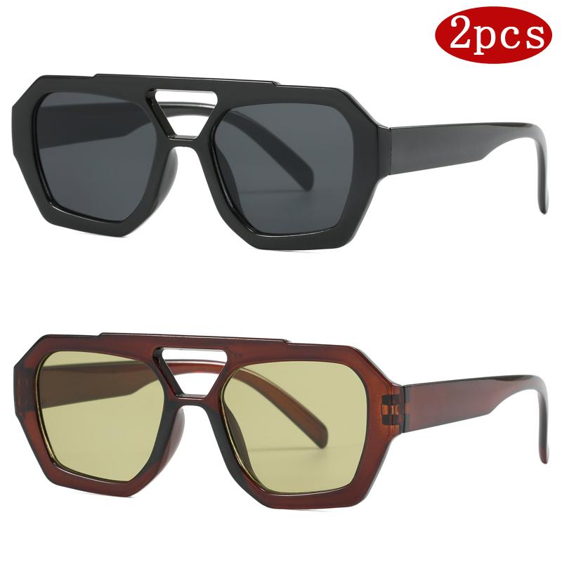 2 шт. Модные квадратные солнцезащитные очки для женщин и мужчин, толстая оправа, дизайн с двойной переносицей, очки, женские шикарные многоугольные солнцезащитные очки UV400