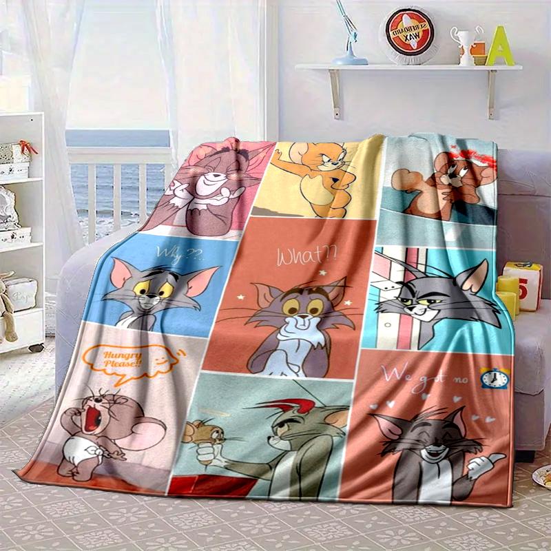 Cat And Mouse In Flowers Blanket Flannel Blanket for bed, sofa, Camping, Hiking, Picnic Essentials, gift for family Fan gifts