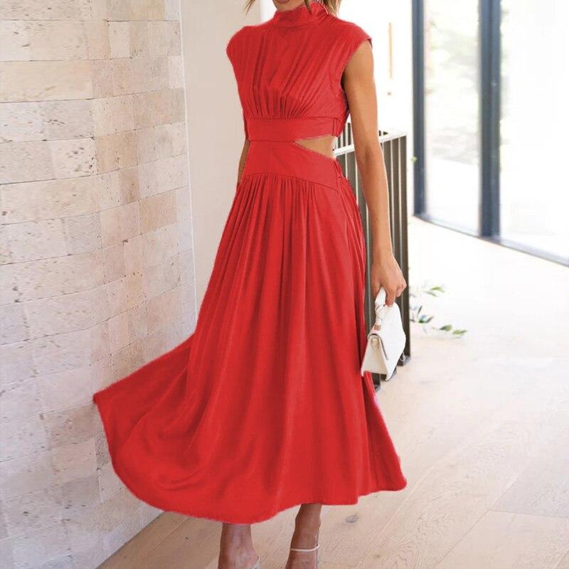 Элегантное платье трапециевидной формы с воротником-стойкой, летнее элегантное сексуальное женское платье с вырезом, повседневное платье без рукавов с открытой талией Y2k, вечерние платья 25544
