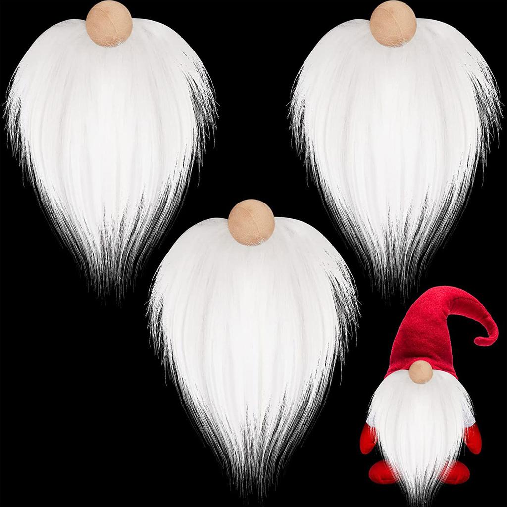 DIY Gnome Beads and Fake Beards 6pcs/set Faux Fur Dwarf Beard Wood Bead for Christmas Plush Gnome for Doll Handmade