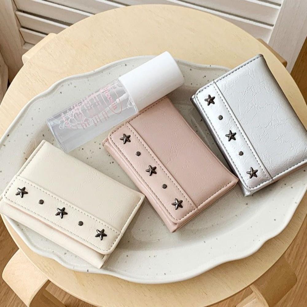 PU Coin Pocket Ultra Thin Cash Wallet Y2K Star Rivet Trifold Wallet Student