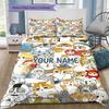 Bee Strawberry Cats Custom Name Pattern Bedding Quilt Set Quilt Cover Pillowcase Home Birthday Gift(1 * duvet cover + 2 * pillowcase, without core)
