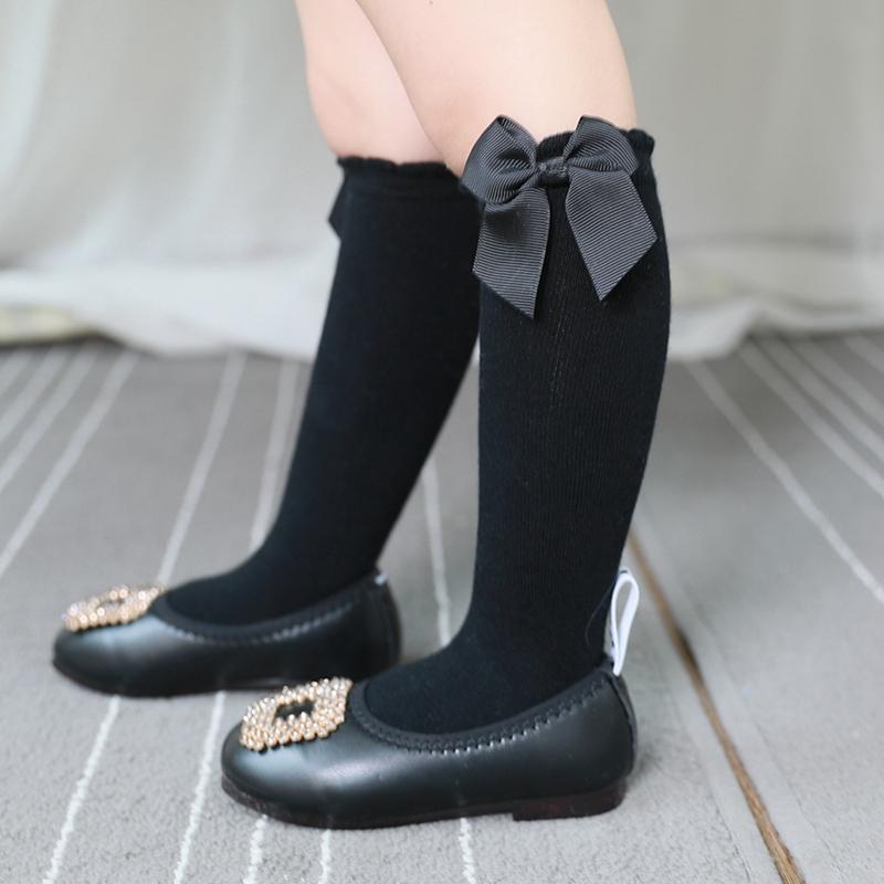 Детские носки, носки средней длины для девочек, однотонные детские носки с бантом