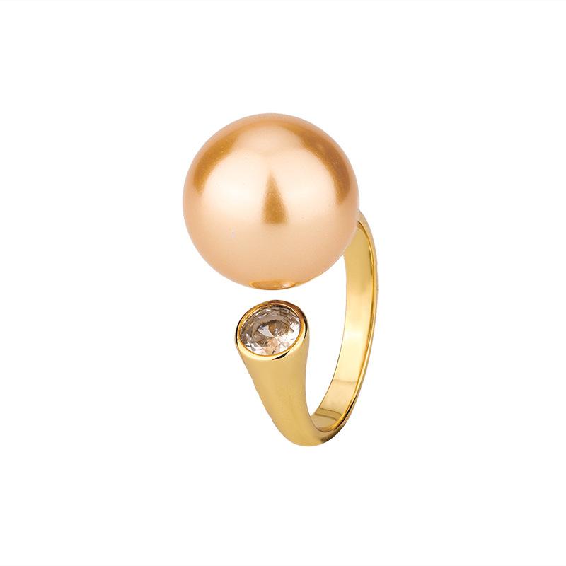 Jewelry Copper Gold Plated Simulation Pearl Simple Wind Ring Female 14Mm