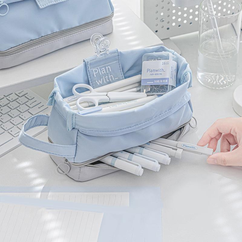 Складная двухслойная сумка для ручек Креативная простая сумка для ручек Большая вместимость Сумка для хранения канцелярских товаров Студенческий пенал Подарки