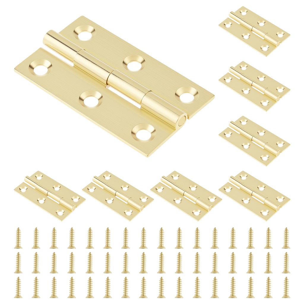 1.5 Inch Solid Brass Mini Butt Hinges, 8 Pcs with 48 Screws for Jewelry Box / Small Cabinet / Wooden Craft Hardware