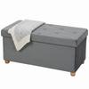 Velvet Upholstered Foldable Ottoman Footrest, Storage Ottoman Bench with Wood Legs for Living Room, Grey